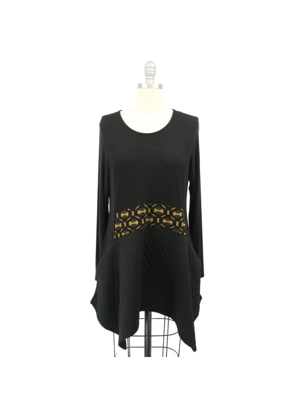Alembika Mixed Media Long Sleeve Asymmetrical Hem Pocket Tunic Top 1 S 6/8